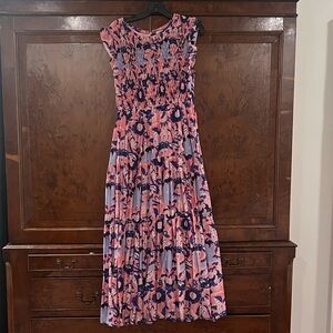 Elegant Pink and Blue Maxi Dress